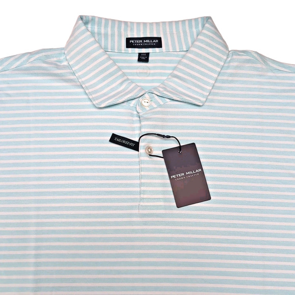 Peter Millar Light Blue and White Striped Polo Shirt - Picture 6 of 16